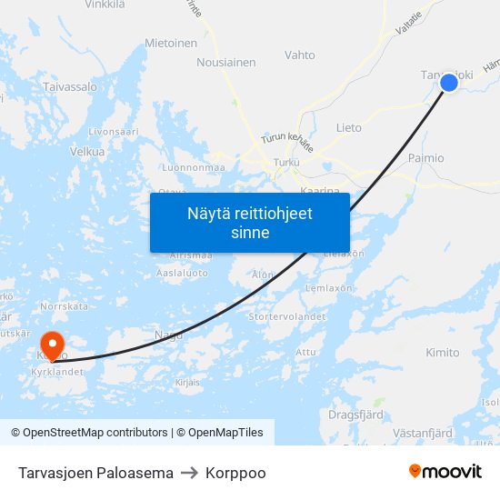 Tarvasjoen Paloasema to Korppoo map