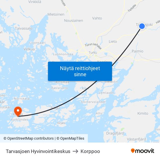 Tarvasjoen Hyvinvointikeskus to Korppoo map