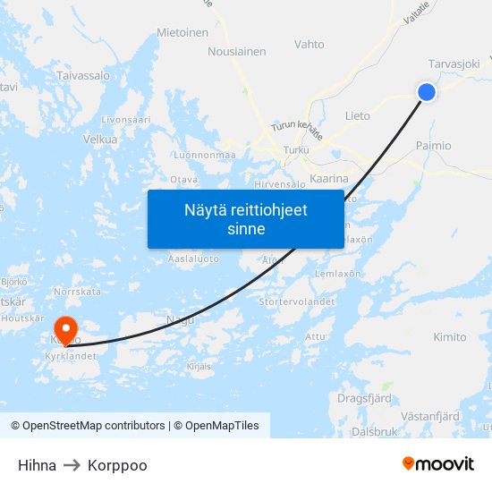 Hihna to Korppoo map