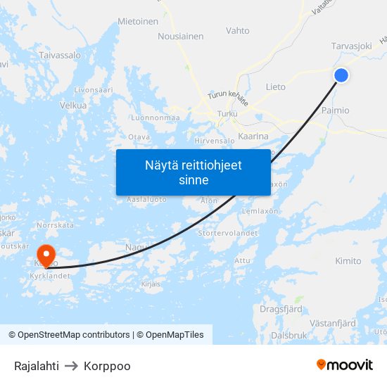 Rajalahti to Korppoo map