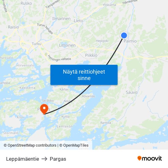 Leppämäentie to Pargas map