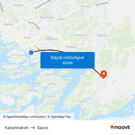 Katariinakoti to Sauvo map