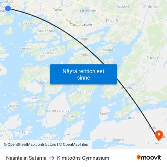 Naantalin Satama to Kimitoöns Gymnasium map