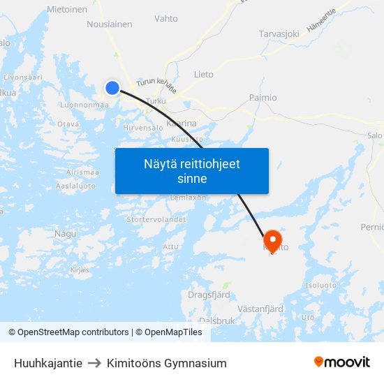 Huuhkajantie to Kimitoöns Gymnasium map