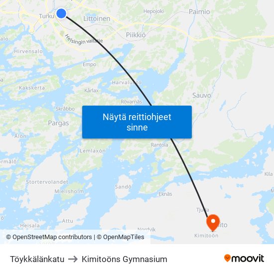 Töykkälänkatu to Kimitoöns Gymnasium map