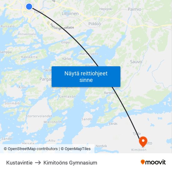 Kustavintie to Kimitoöns Gymnasium map