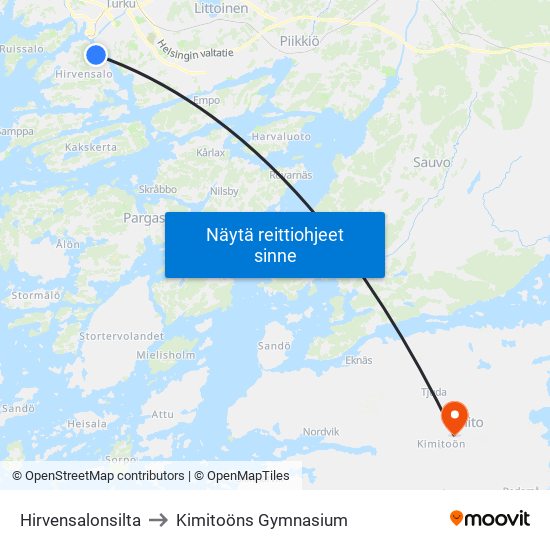 Hirvensalonsilta to Kimitoöns Gymnasium map