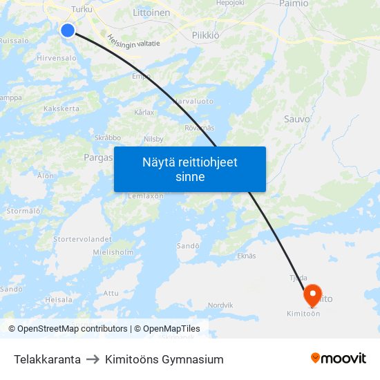 Telakkaranta to Kimitoöns Gymnasium map