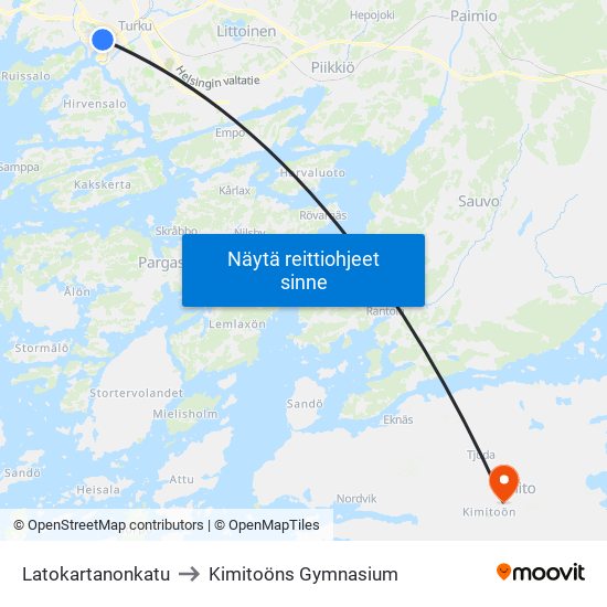 Latokartanonkatu to Kimitoöns Gymnasium map