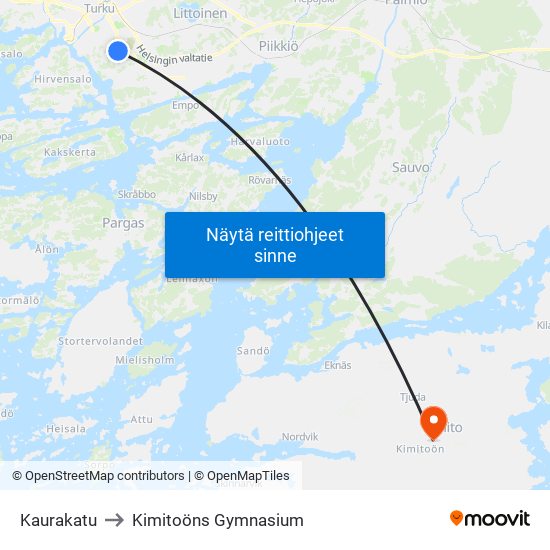 Kaurakatu to Kimitoöns Gymnasium map