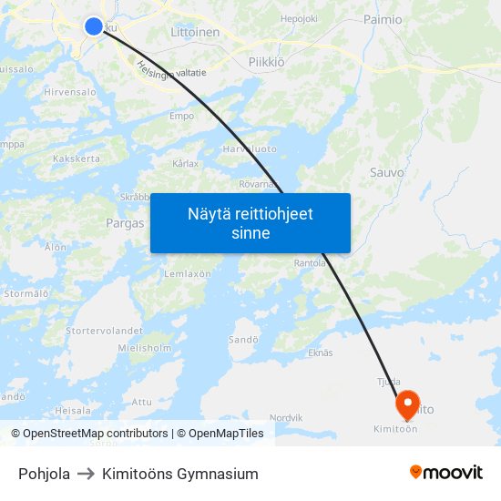 Pohjola to Kimitoöns Gymnasium map