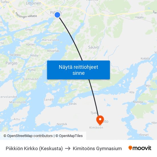 Piikkiön Kirkko (Keskusta) to Kimitoöns Gymnasium map