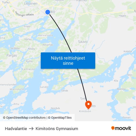Hadvalantie to Kimitoöns Gymnasium map