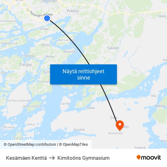 Kesämäen Kenttä to Kimitoöns Gymnasium map