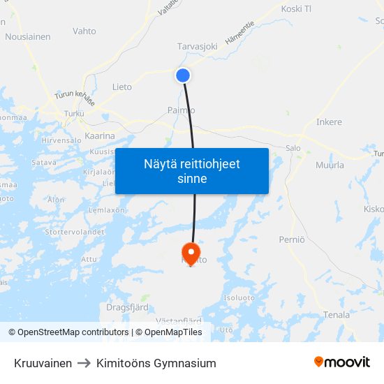 Kruuvainen to Kimitoöns Gymnasium map