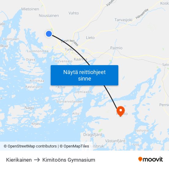 Kierikainen to Kimitoöns Gymnasium map