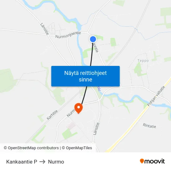 Kankaantie P to Nurmo map
