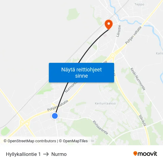 Hyllykalliontie 1 to Nurmo map