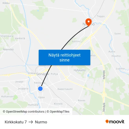 Kirkkokatu 7 to Nurmo map