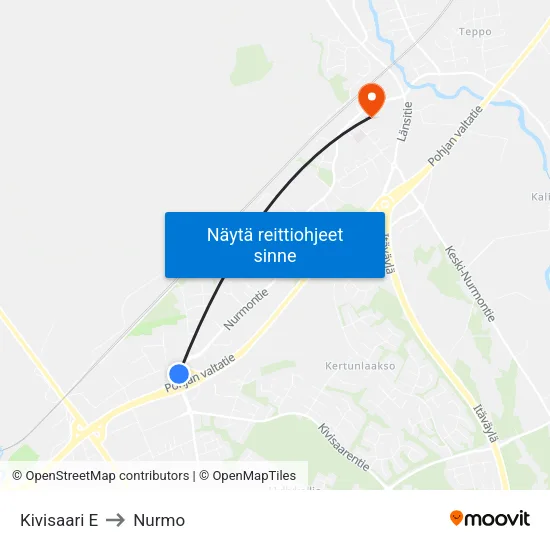 Kivisaari E to Nurmo map