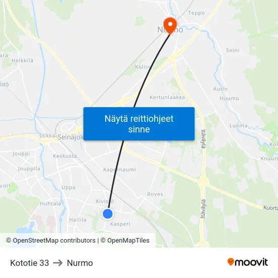 Kototie 33 to Nurmo map