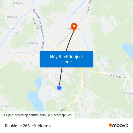 Ruukintie 268 to Nurmo map