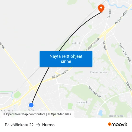 Päivölänkatu 22 to Nurmo map