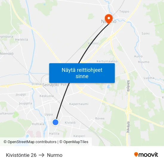 Kivistöntie 26 to Nurmo map