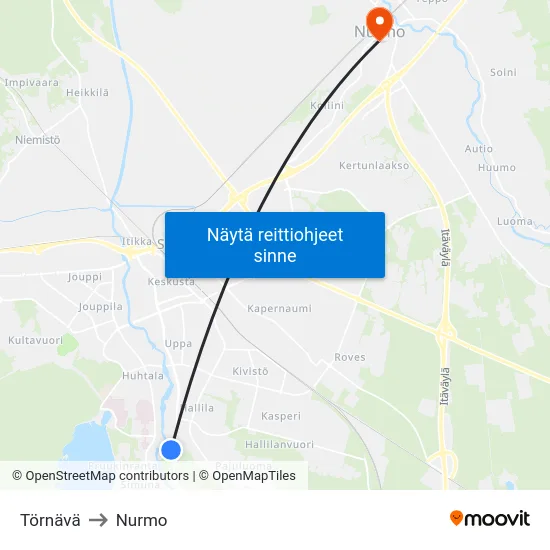 Törnävä to Nurmo map