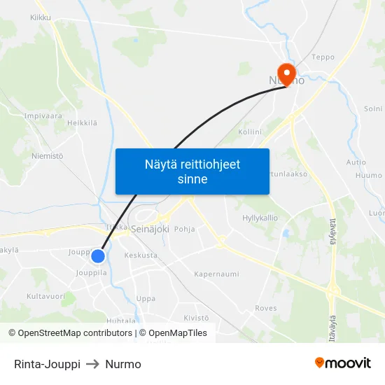 Rinta-Jouppi to Nurmo map