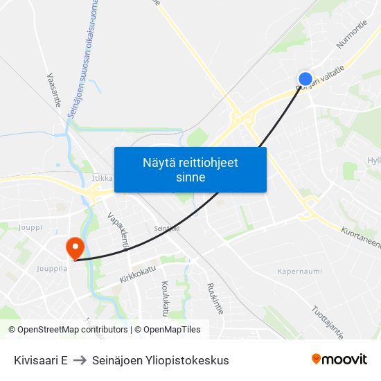 Kivisaari E to Seinäjoen Yliopistokeskus map