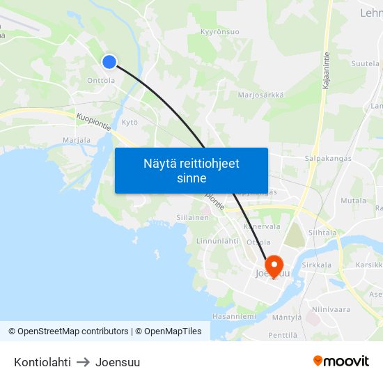 Kontiolahti to Joensuu map