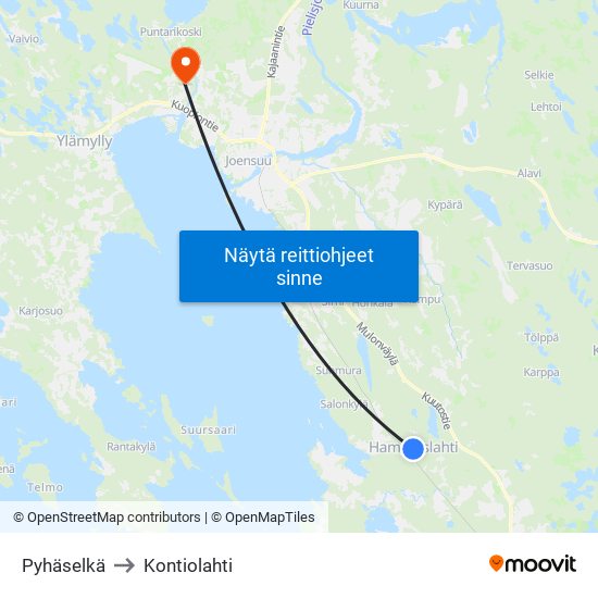 Pyhäselkä to Kontiolahti map