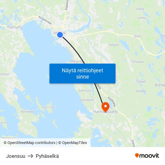 Joensuu to Pyhäselkä map