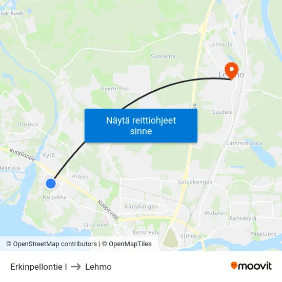 Erkinpellontie I to Lehmo map