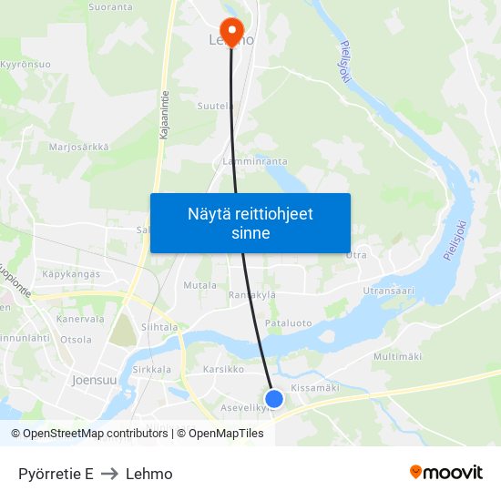 Pyörretie E to Lehmo map