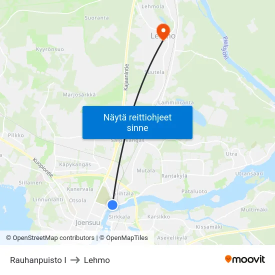 Rauhanpuisto I to Lehmo map