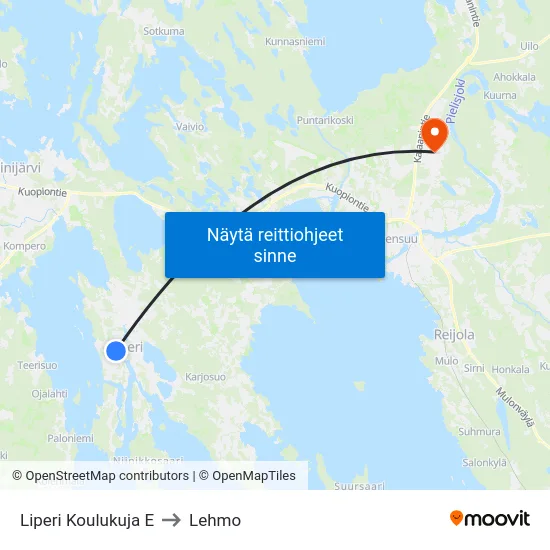 Liperi Koulukuja E to Lehmo map