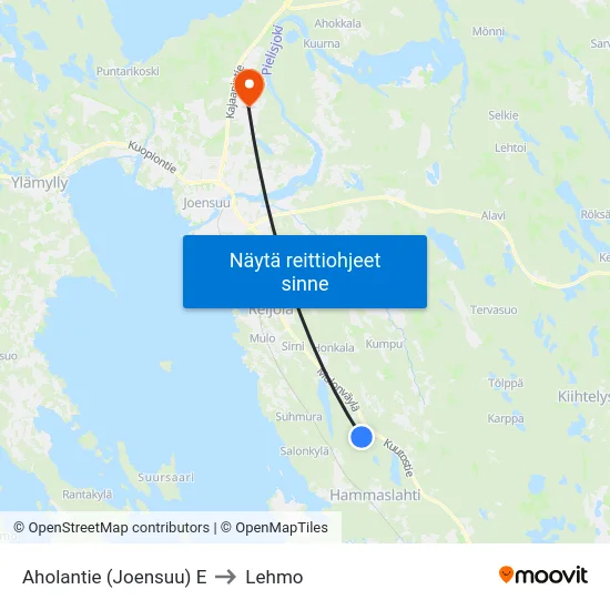 Aholantie (Joensuu) E to Lehmo map