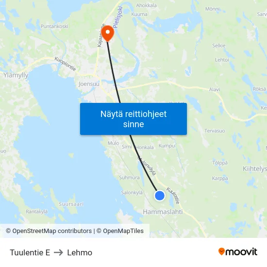 Tuulentie E to Lehmo map