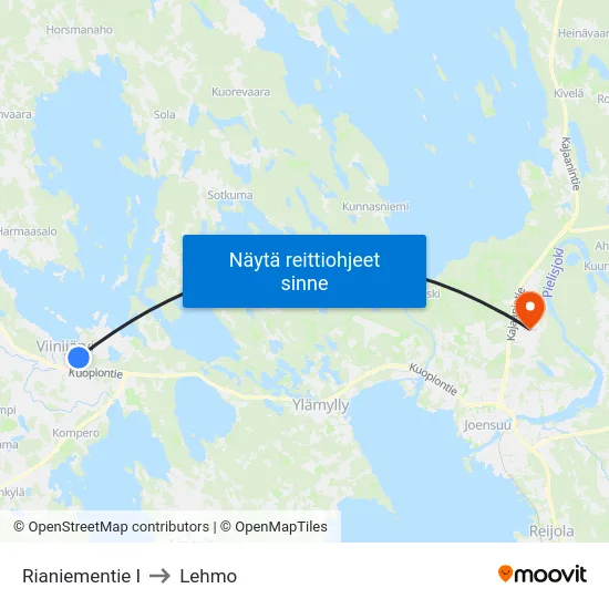 Rianiementie I to Lehmo map