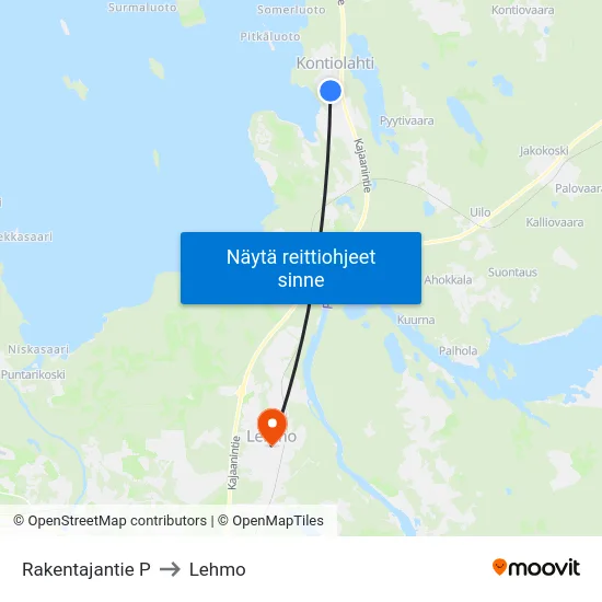 Rakentajantie P to Lehmo map