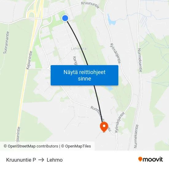 Kruununtie P to Lehmo map