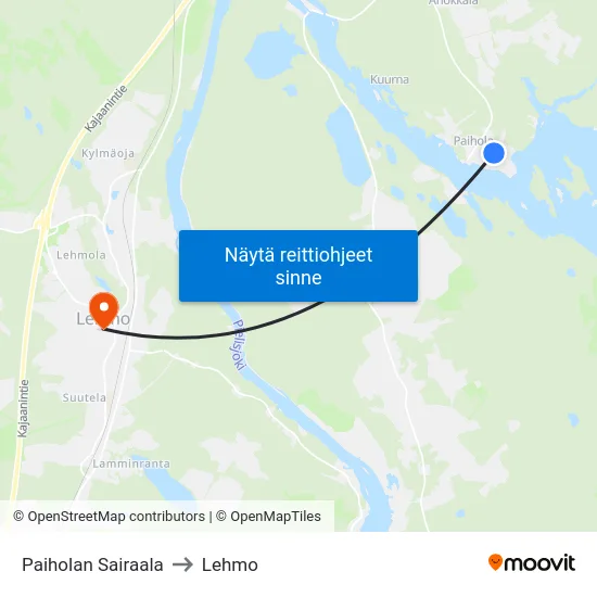 Paiholan Sairaala to Lehmo map