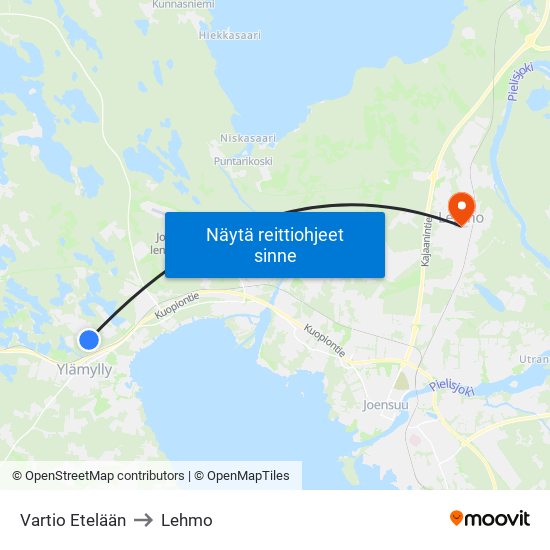 Vartio Etelään to Lehmo map