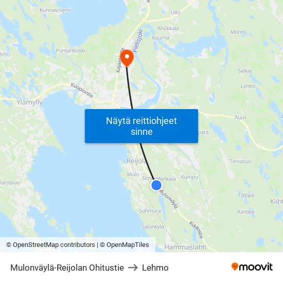Mulonväylä-Reijolan Ohitustie to Lehmo map