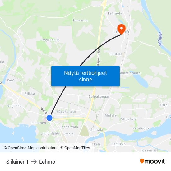Siilainen I to Lehmo map