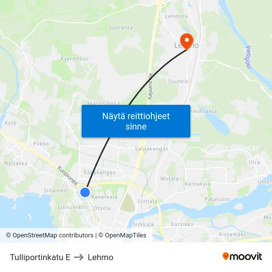 Tulliportinkatu E to Lehmo map