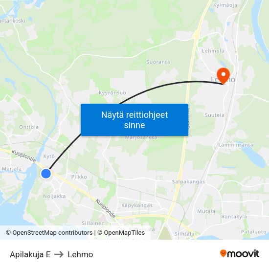 Apilakuja E to Lehmo map