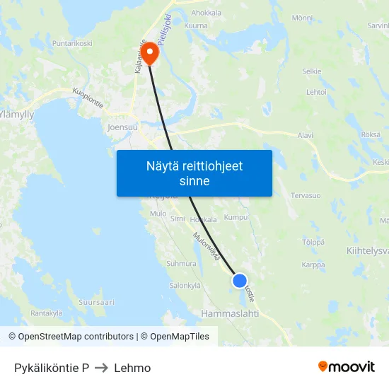 Pykäliköntie P to Lehmo map